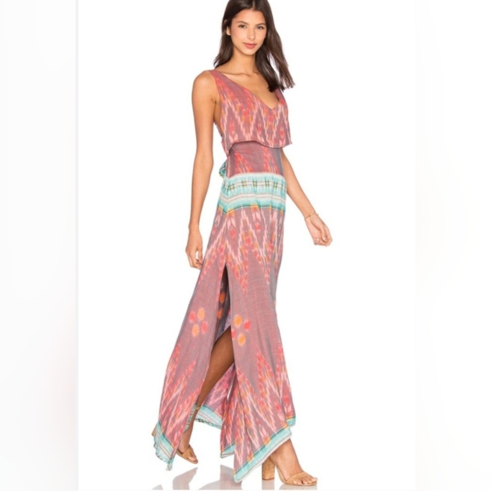 Cleobella Dress Azara Maxi In Spice Ikat Sleeveless Multicolor Side Slit Size M